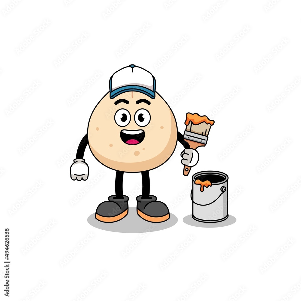 Obraz premium Character mascot of meat bun as a painter