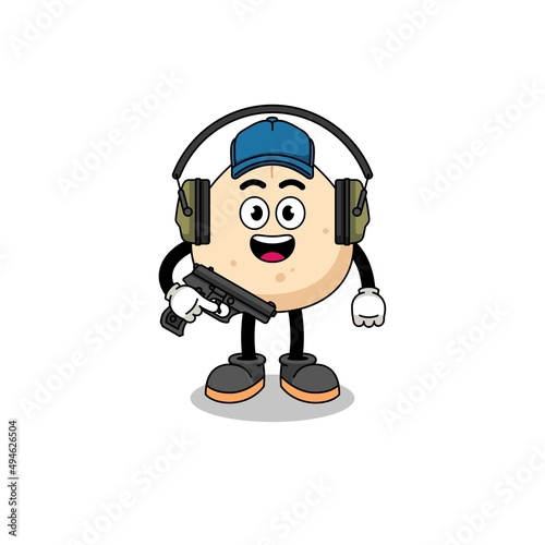 Character mascot of meat bun doing shooting range