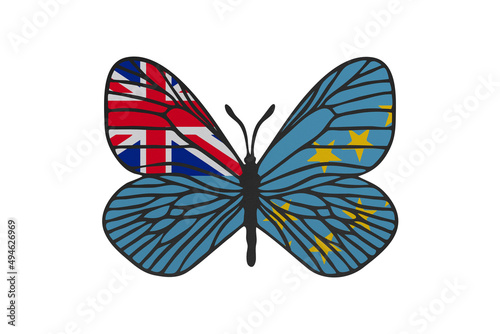 Butterfly wings in color of national flag. Clip art on white background. Tuvalu