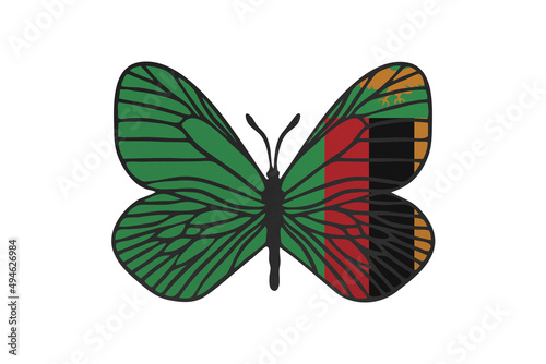 Butterfly wings in color of national flag. Clip art on white background. Zambia