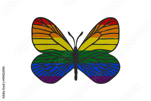 Butterfly wings in color of LGBT flag. Clip art on white background.