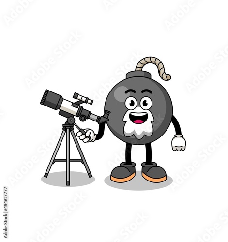 Illustration of bomb mascot as an astronomer