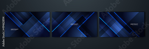 Set of abstract blue black background poster with dynamic. Technology network Vector illustration.