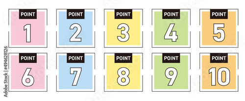POINT　1〜10までの四角数字アイコンセット（パステルカラー）