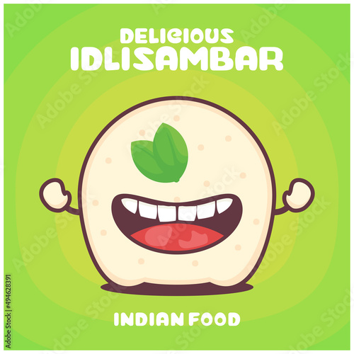 idli sambar cartoon. indian food vector illustration