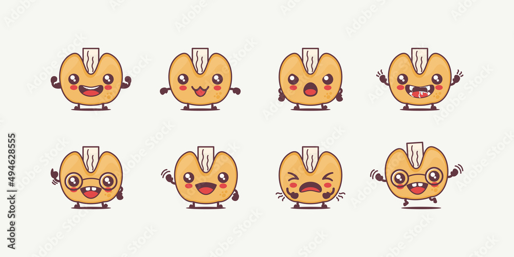 fortune cookies cartoon. snack vector illustration. with different faces and expressions fortune cookies cartoon. snack vector illustration. with different faces and expressions
