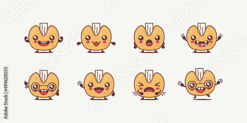 fortune cookies cartoon. snack vector illustration. with different faces and expressions