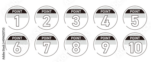 POINT　1〜10までの丸型数字アイコンセット（ライトグレー）
