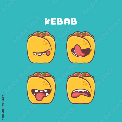 kebab cartoon. food vector illustration. with different mouth expressions