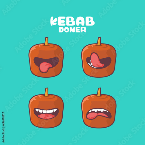doner kebab cartoon. food vector illustration. with different mouth expressions