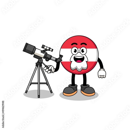 Illustration of austria flag mascot as an astronomer
