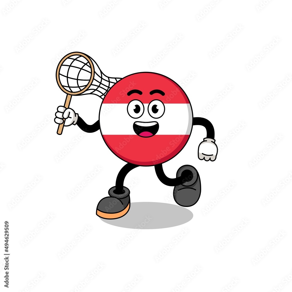 Obraz premium Cartoon of austria flag catching a butterfly