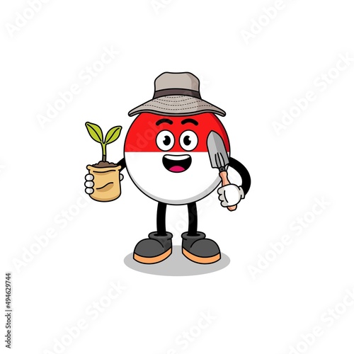 Illustration of indonesia flag cartoon holding a plant seed