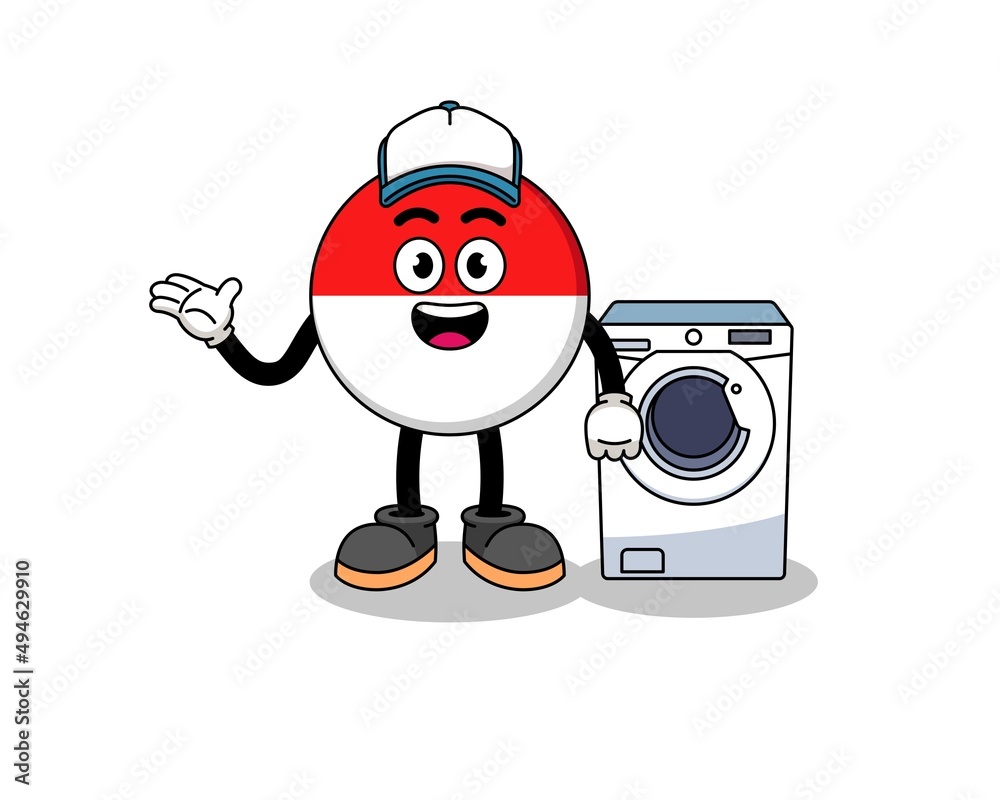 Fototapeta premium indonesia flag illustration as a laundry man