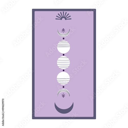 Tarot cards with moon phases and sun isolated on a white background. Celestial magic for occult and divination. Purple minimalism cards. Flat vector illustration.