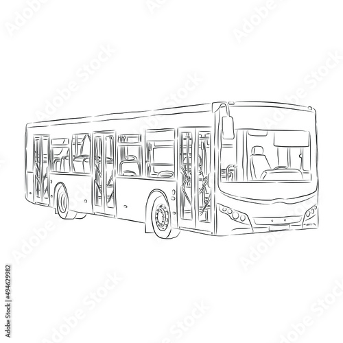 Modern bus drawn in vector graphics in pencil. A vehicle for people, a bus.