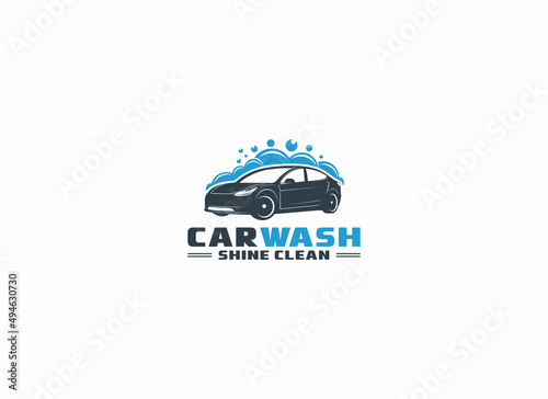 logo for a car wash with an illustration of a car being washed