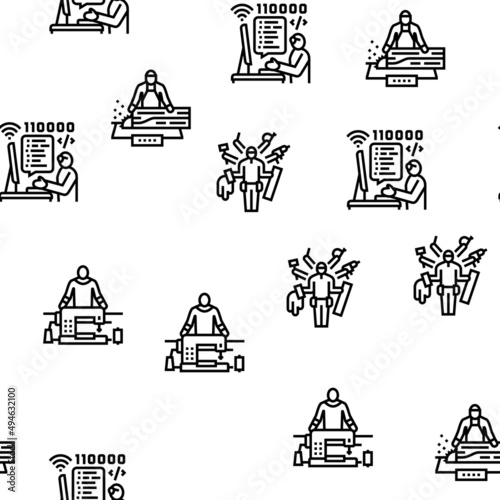 Small Business Worker Occupation Vector Seamless Pattern Thin Line Illustration