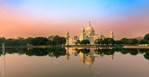 View of a large marble building in Central Kolkata, Named as The Victoria Memorial ,a which was built between 1906 and 1921. Foreground is Blurred and Selective Focus is used.