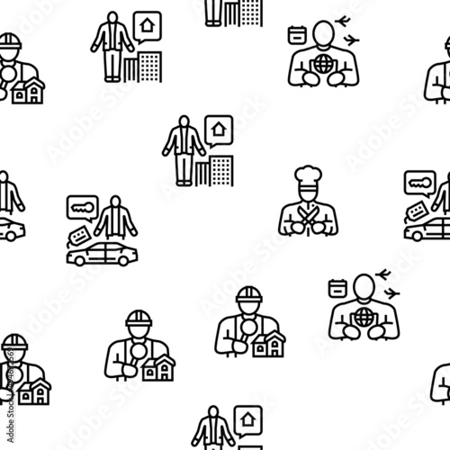 Small Business Worker Occupation Vector Seamless Pattern Thin Line Illustration