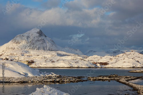 Snowy landscape near Svolvaer. Lofoten in Norway