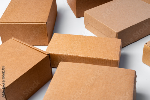 Lot of cardboard boxes on white background © fotofabrika