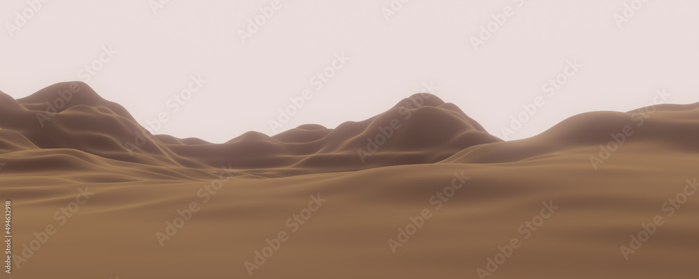 3D desert topography. Brown terrain.
