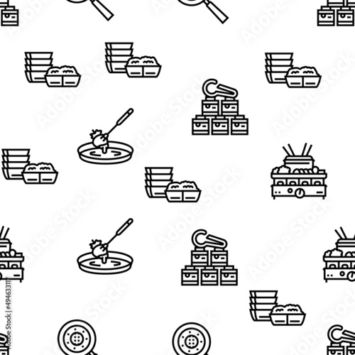 Fondue Cooking Delicious Meal Vector Seamless Pattern Thin Line Illustration