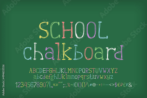 Hand drawn multicolor school alphabet letters and numbers
