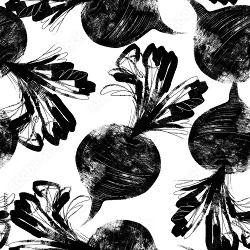 Seamless pattern with black and white beetroot grunge style