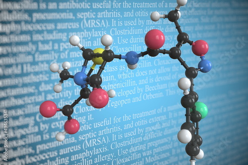 Cloxacillin scientific molecular model, 3D rendering photo