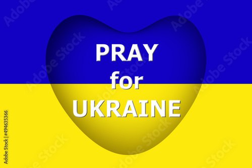 3D Text of PRAY for UKRAINE on Blue and Yellow Stripes with Heart Shaped Ukrainian Flag