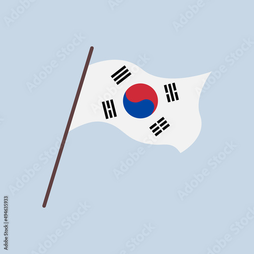 Waving flag of Korean republic, South Korea. Isolated korean flag with emblem. Vector flat illustration