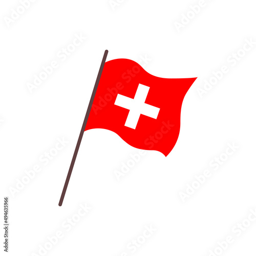 Waving flag of Switzerland country. Isolated swiss red flag with white cross. Vector flat illustration photo