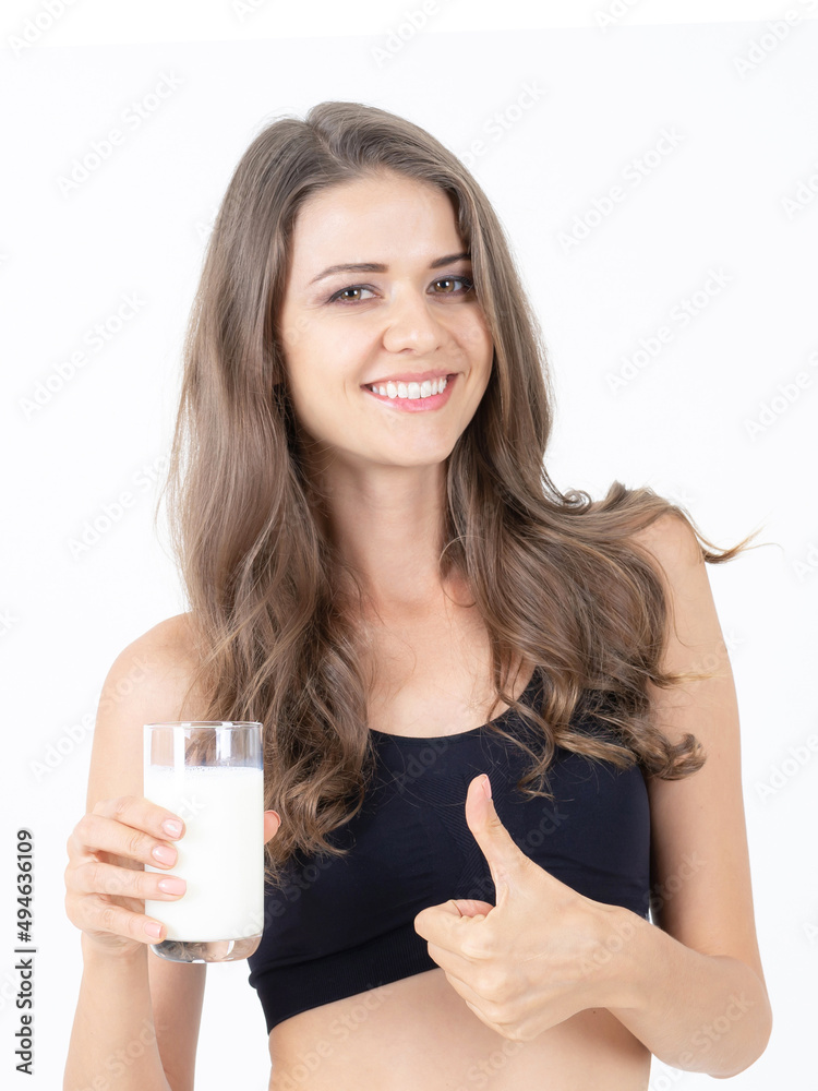 beautiful woman cute girl feel happy drinking milk for good health on white background - lifestyle beauty woman healthy concept beautiful woman cute girl feel happy drinking milk for good health on white background - lifestyle beauty woman healthy concept