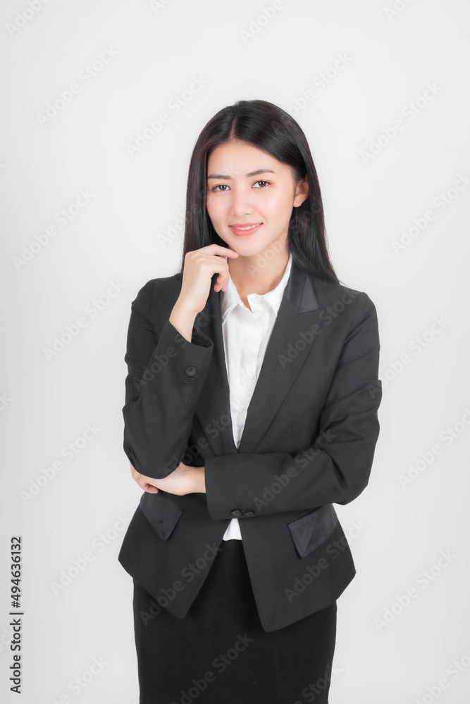 Portrait beautiful working Asian woman , business girl standing with happiness on white background Portrait beautiful working Asian woman , business girl standing with happiness on white background