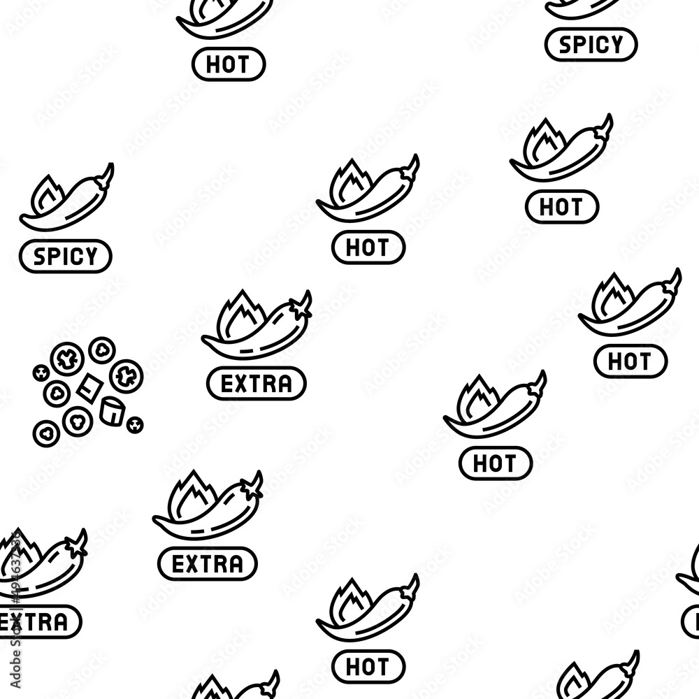 Chili Spicy Natural Vegetable Vector Seamless Pattern Thin Line Illustration