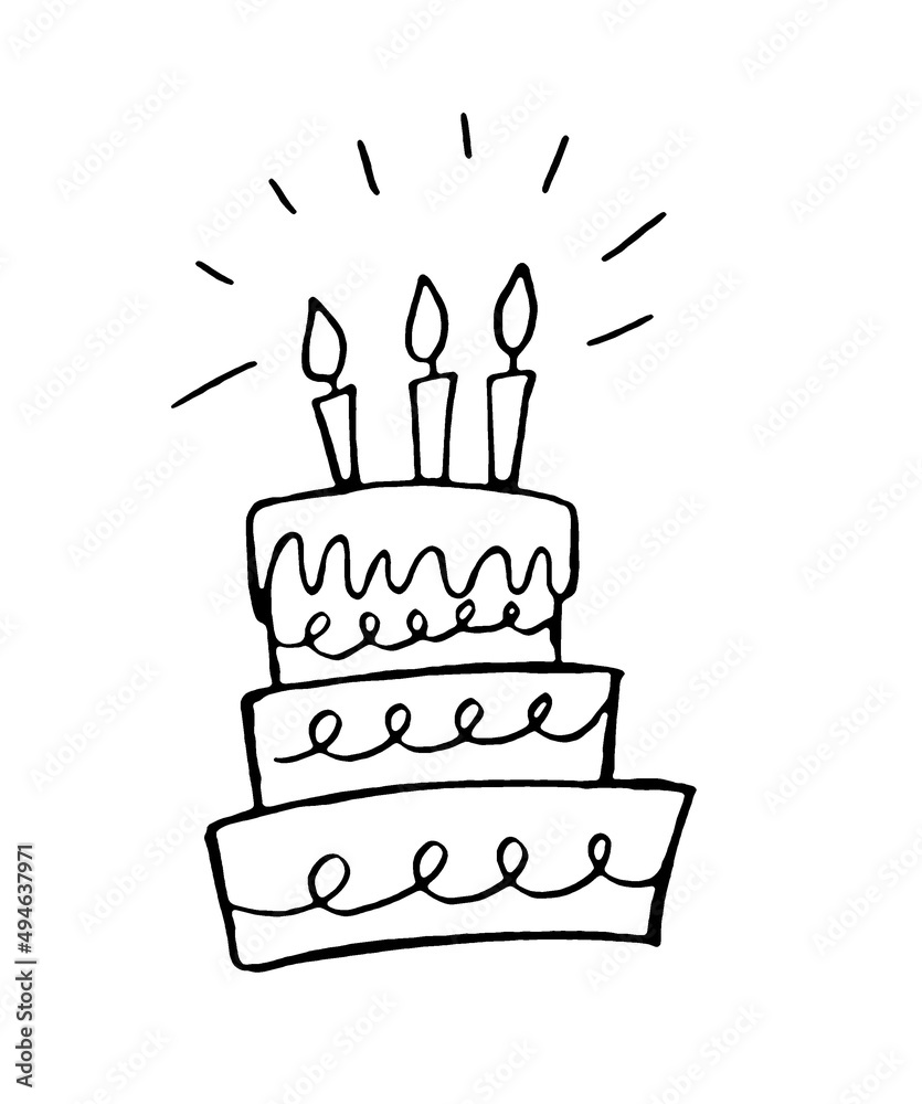 cake with candles - black outline on a white background Stock ...