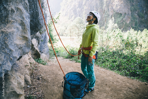 Female rock climber ready for climbing