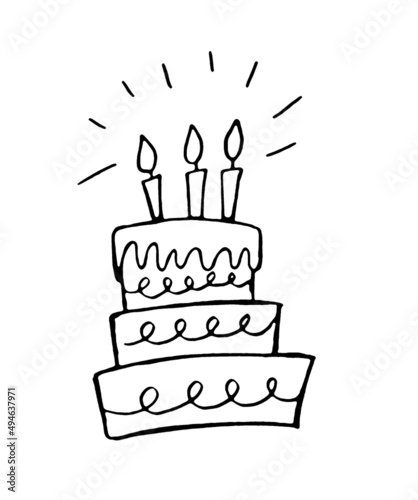 cake with candles - black outline on a white background