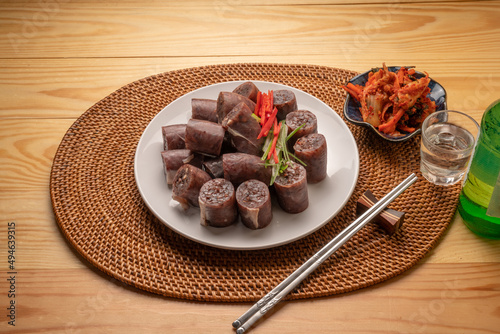 The Korean Blood Sausage or Sundae, Soondae is Korean traditional national food. Street home Asian cuisine.