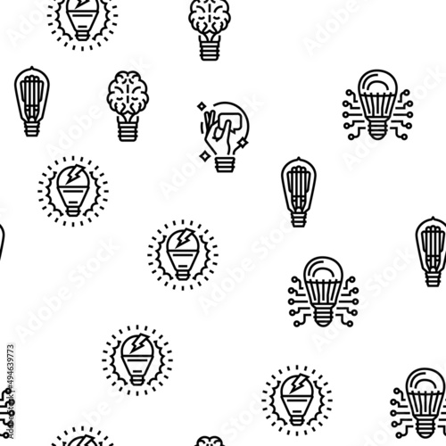 Bulb Electrical Energy Accessory Vector Seamless Pattern Thin Line Illustration
