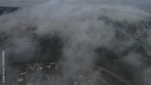 Wonderful panorama of clouds view from above of the green countryside  Israel, Katzir. photo