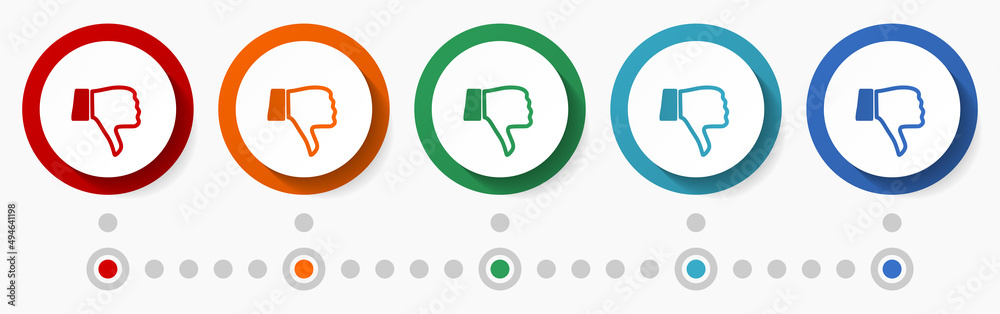 Dislike, unlike concept vector icon set, flat design colorful buttons, infographic template in 5 color options Dislike, unlike concept vector icon set, flat design colorful buttons, infographic template in 5 color options