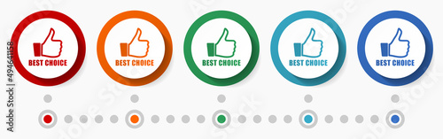 Best choice, business concept vector icon set, flat design colorful buttons, infographic template in 5 color options