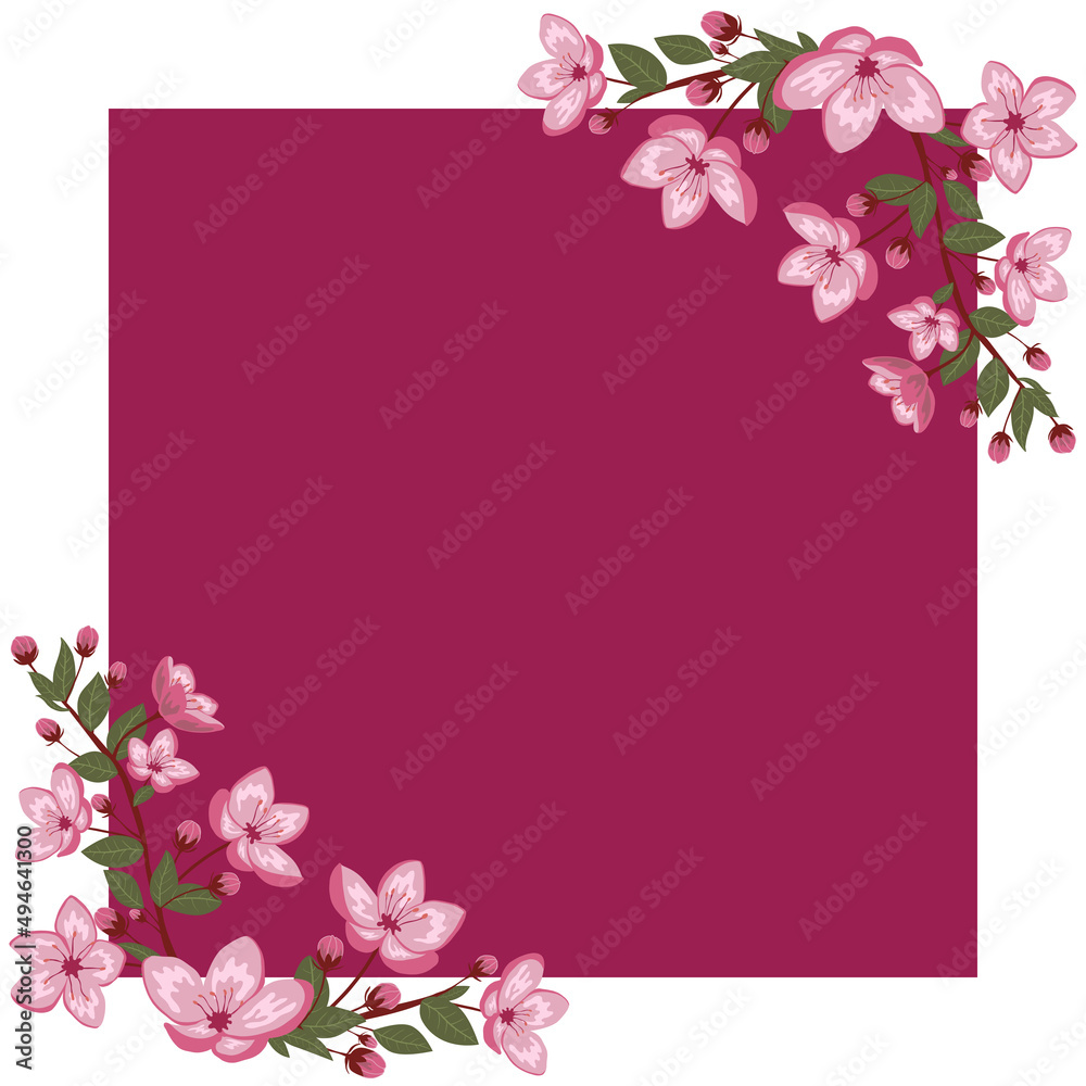 Cute spring cherry blossom vector frame illustration Cute spring cherry blossom vector frame illustration