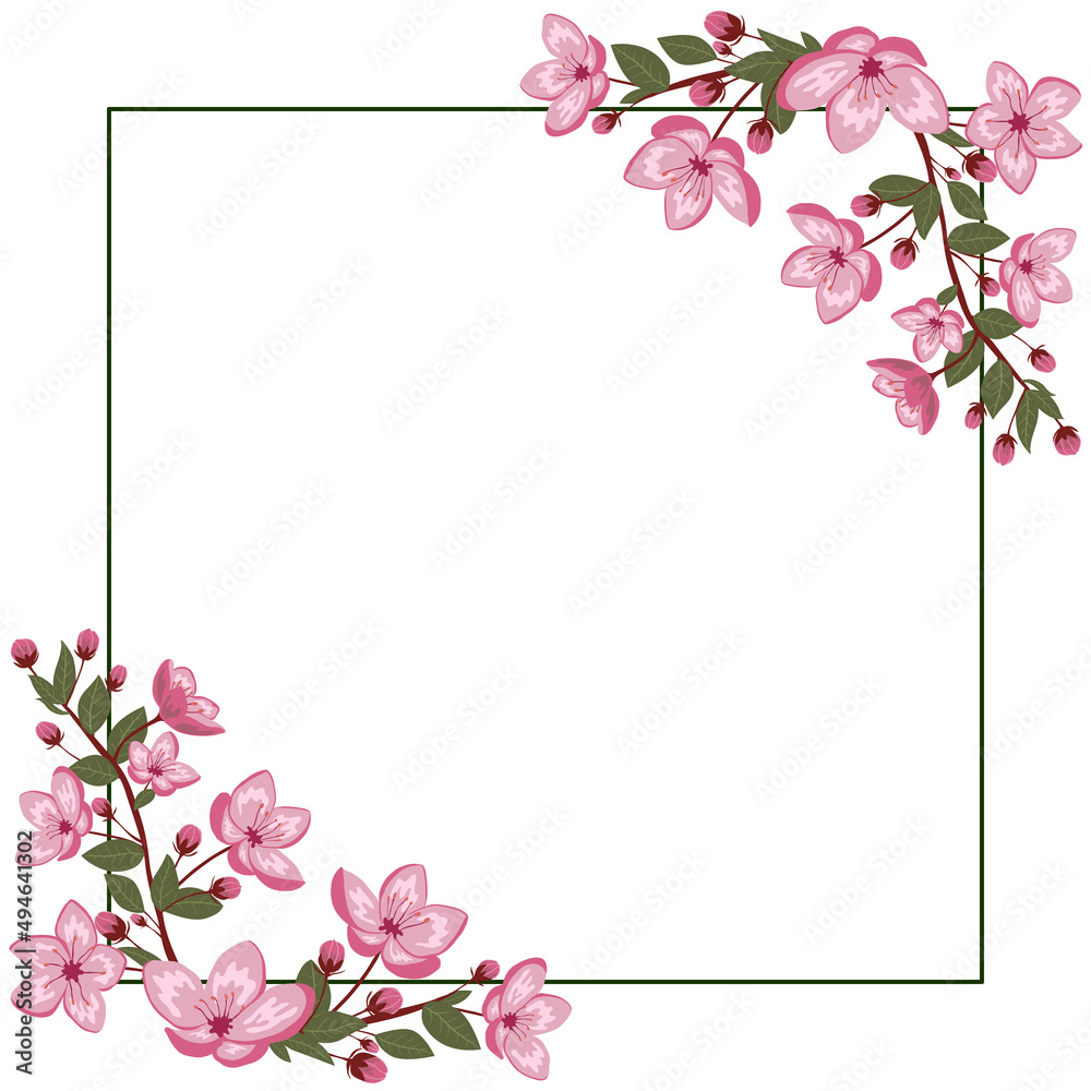 Cute spring cherry blossom vector frame illustration