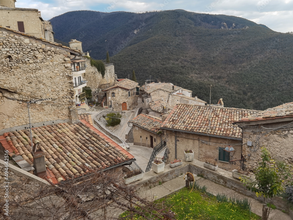 Panoramic view of Roccantica picturesque village in Lazio, Italy