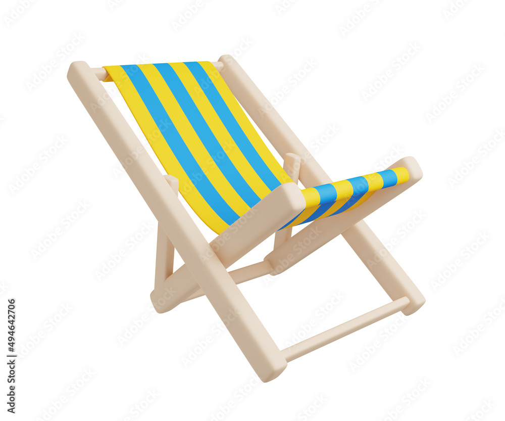 Travel icon 3d render illustration of Beach chair isolated on white. summer vacation concept.