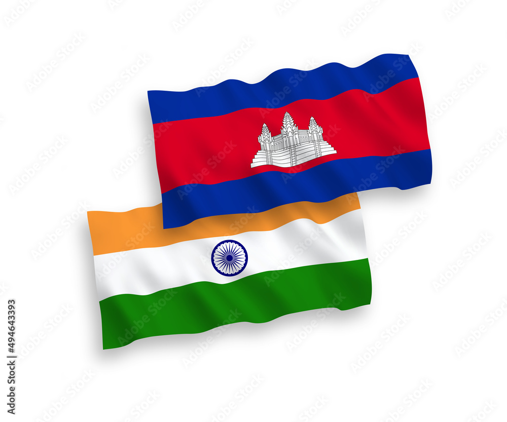 Flags of India and Kingdom of Cambodia on a white background Flags of India and Kingdom of Cambodia on a white background